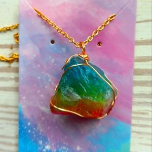 Stone necklace multicolor rainbow handcrafted